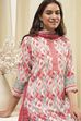 Off White Art Silk Straight Kurta Pant Suit Set image number 7