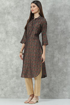 Wine Poly Viscose Straight Printed Kurta image number 2