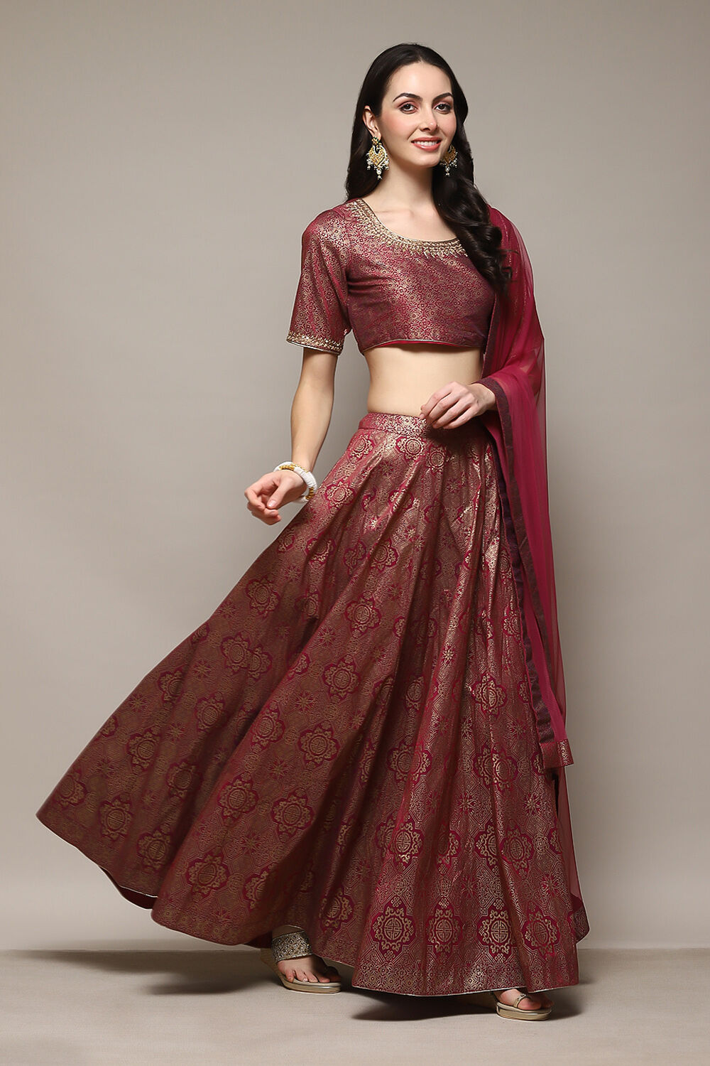 Navy Blue Polyester Straight Kurta Lehenga Set image number 6