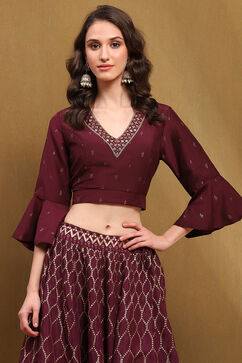 Wine Hand-Block Printed Festive Crop Top image number 5