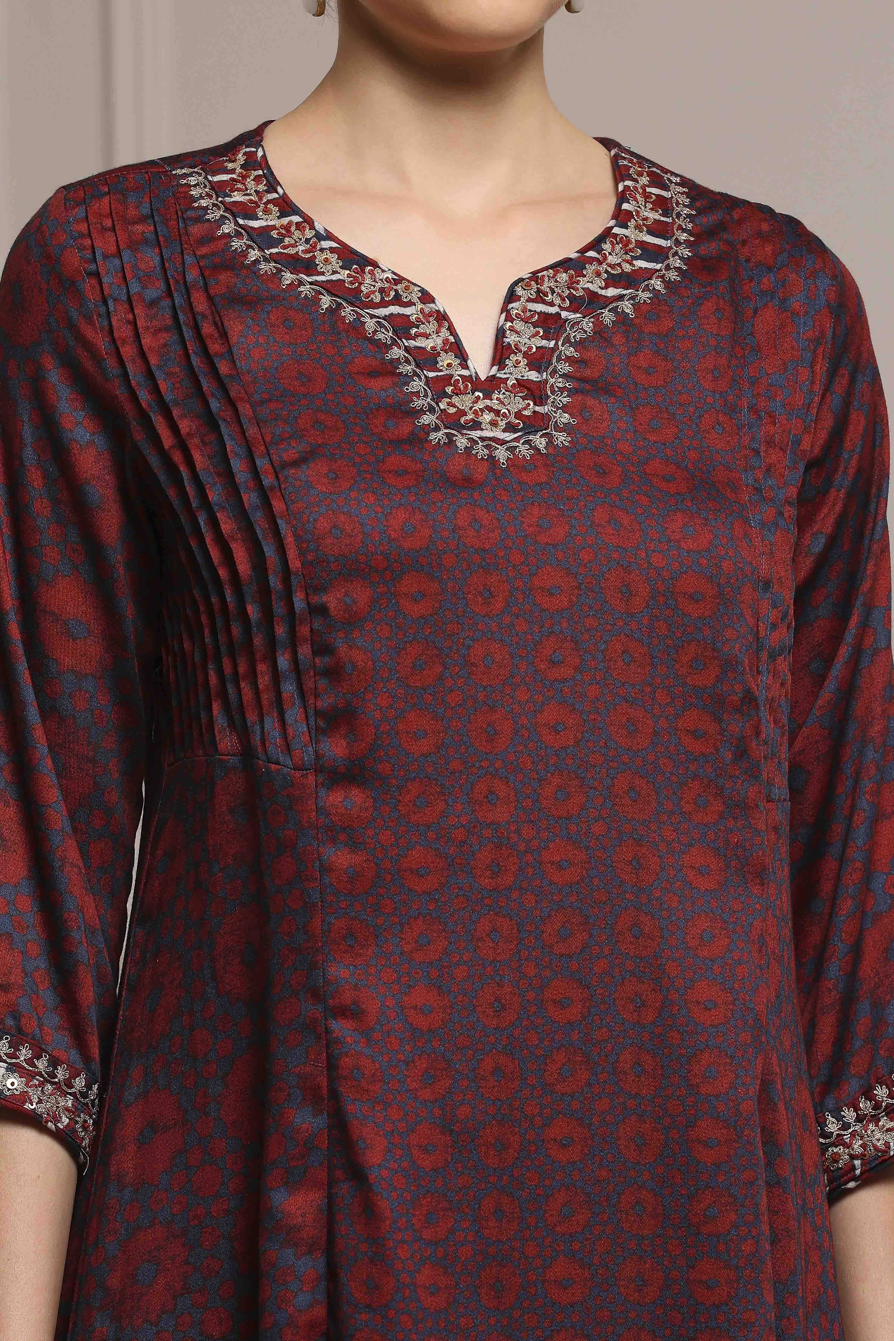 Blue-Brown Modal Straight Printed Suit Set image number 1