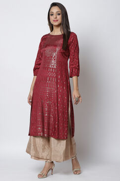 Maroon Viscose Straight Printed Kurta image number 2