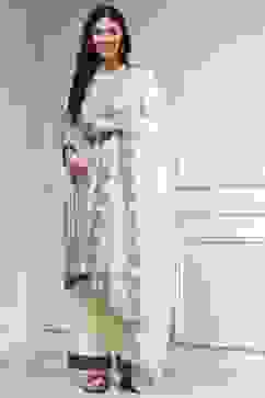 Natural White Chanderi Embroidered Straight Suit Set image number 6