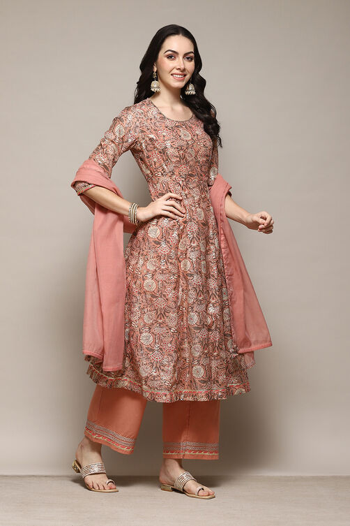 Peach Polyester Straight Kurta Palazzo Suit Set image number 6