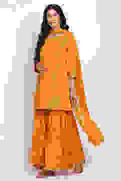 Yellow Art Silk Kurta Garara Suit Set image number 3