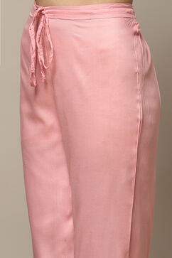 Pink Rayon Gathered Kurta Pants Suit Set image number 3