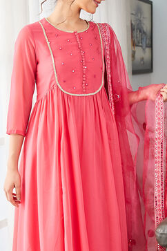 Pink Polyester Blend Straight Suit Set image number 1