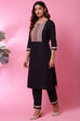 Black Cotton Kurta Pants Set image number 2