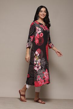 Black LIVA Straight Printed Kurta image number 4