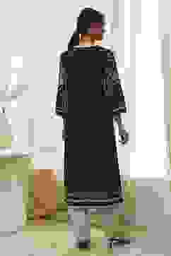 Black Pure Cotton Printed Straight Kurta image number 3