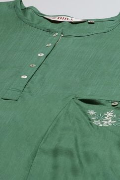 Sap Green Solid Rayon Straight Kurta Palazzo Suit Set image number 1