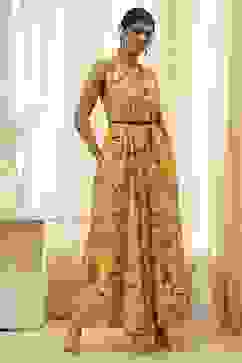 Yellow Cotton Floral Flared Jumpsuit image number 5