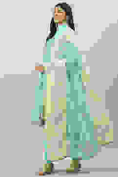 Aqua Cotton Asymmetric Kurta Churidar Suit Set image number 7