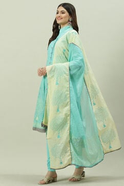 Aqua Cotton Asymmetric Kurta Churidar Suit Set image number 7