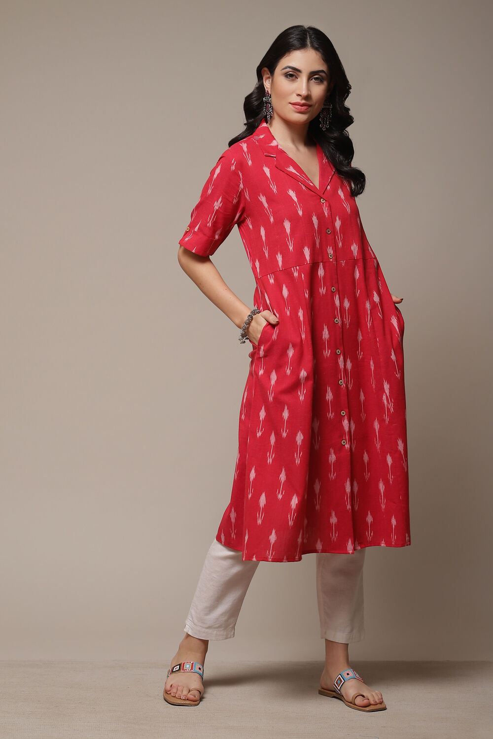 Pink Cotton Straight Yarndyed Kurta image number 4