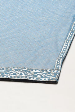 Blue Art Silk Asymmetric Kurta Salwar Suit Set image number 2