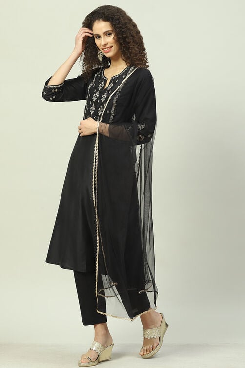 Buy Black Art Silk Anarkali Kurta Pant Suit Set for INR2299.50 |Biba India