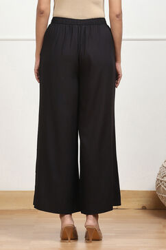 Black Viscose Solid Straight Palazzo image number 5