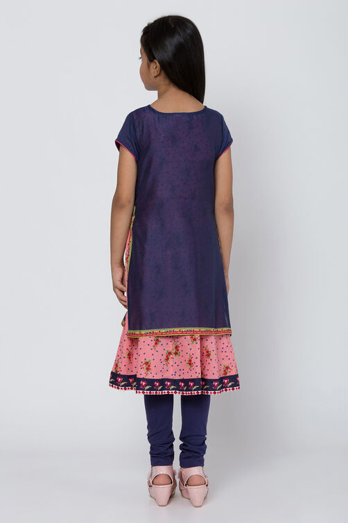 Blue Poly Cotton A-Line Kurta Churidar Suit Set image number 5