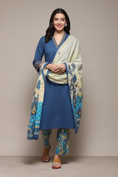 Blue Cotton Straight Kurta Pant Suit Set image number 0