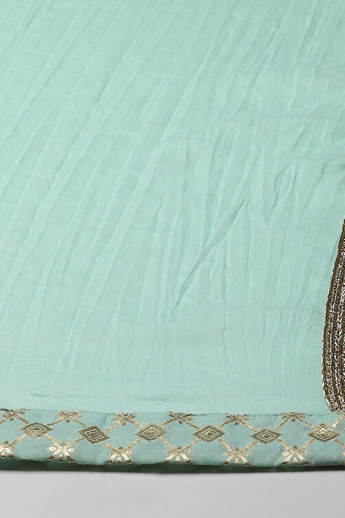 Aqua Blue Cotton Anarkali Kurta Lehenga Set image number 3
