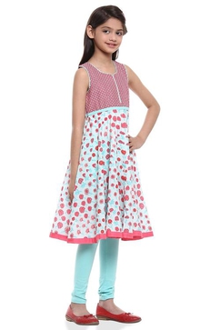 Coral And Turquoise Cotton Anarkali Suit image number 2