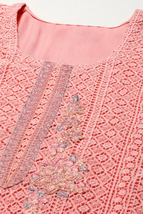 Pink Muslin Lace Unstitched Suit Set image number 2