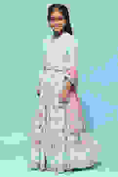 Aqua Chanderi Blouse With Georgette Lehenga & Net Dupatta  image number 4