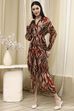 Brown Printed Gathered Tulip Dress image number 2