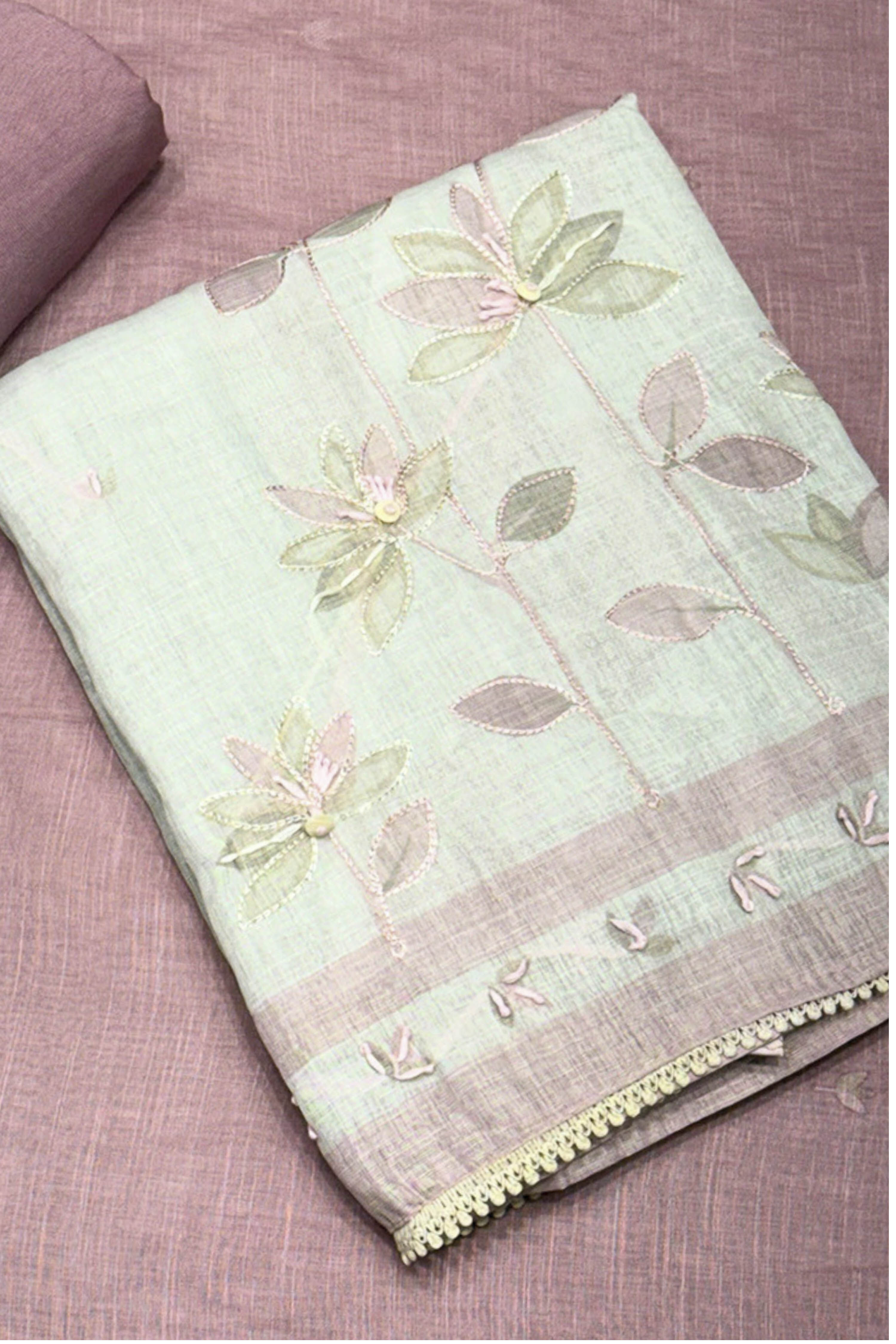 Peach Linen Printed Unstitched Suit Set image number 1