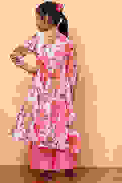 White and Pink Floral Printed Flared Festive Suit Set image number 2