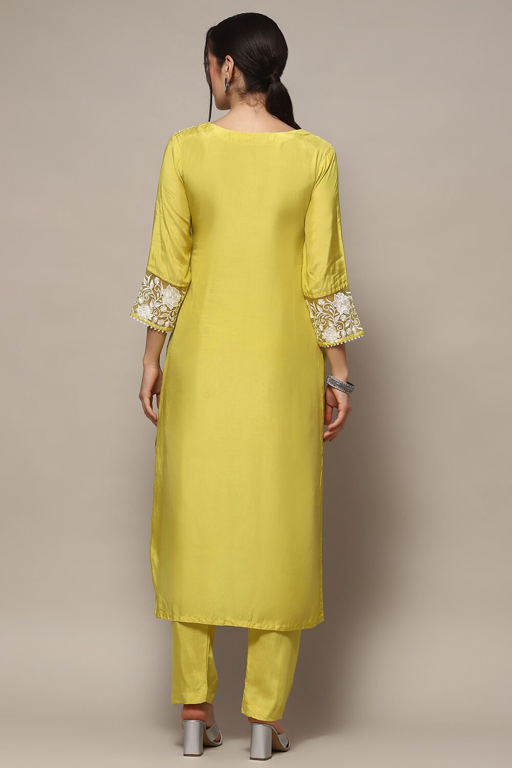 Yellow Muslin Unstitched Suit set image number 6