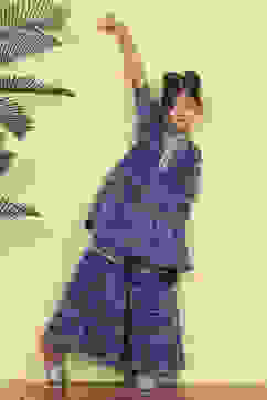 Blue Polyester Printed Gathered Sharara Suit Set image number 7