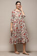 Green & Maroon Cotton Flared Printed Dress image number 5