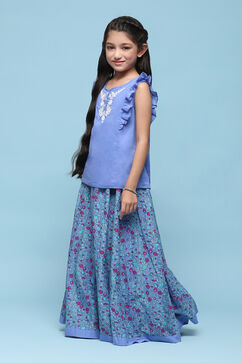 Purple Cotton Straight Printed Kurta Skirt Suit Set image number 3