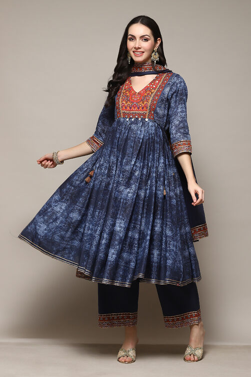 Indigo Cotton Anarkali Kurta Palazzo Suit Set image number 6