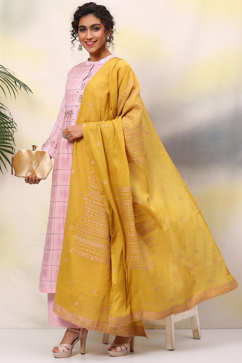 Light Pink Cotton Woven Unstitched Suit Set image number 7