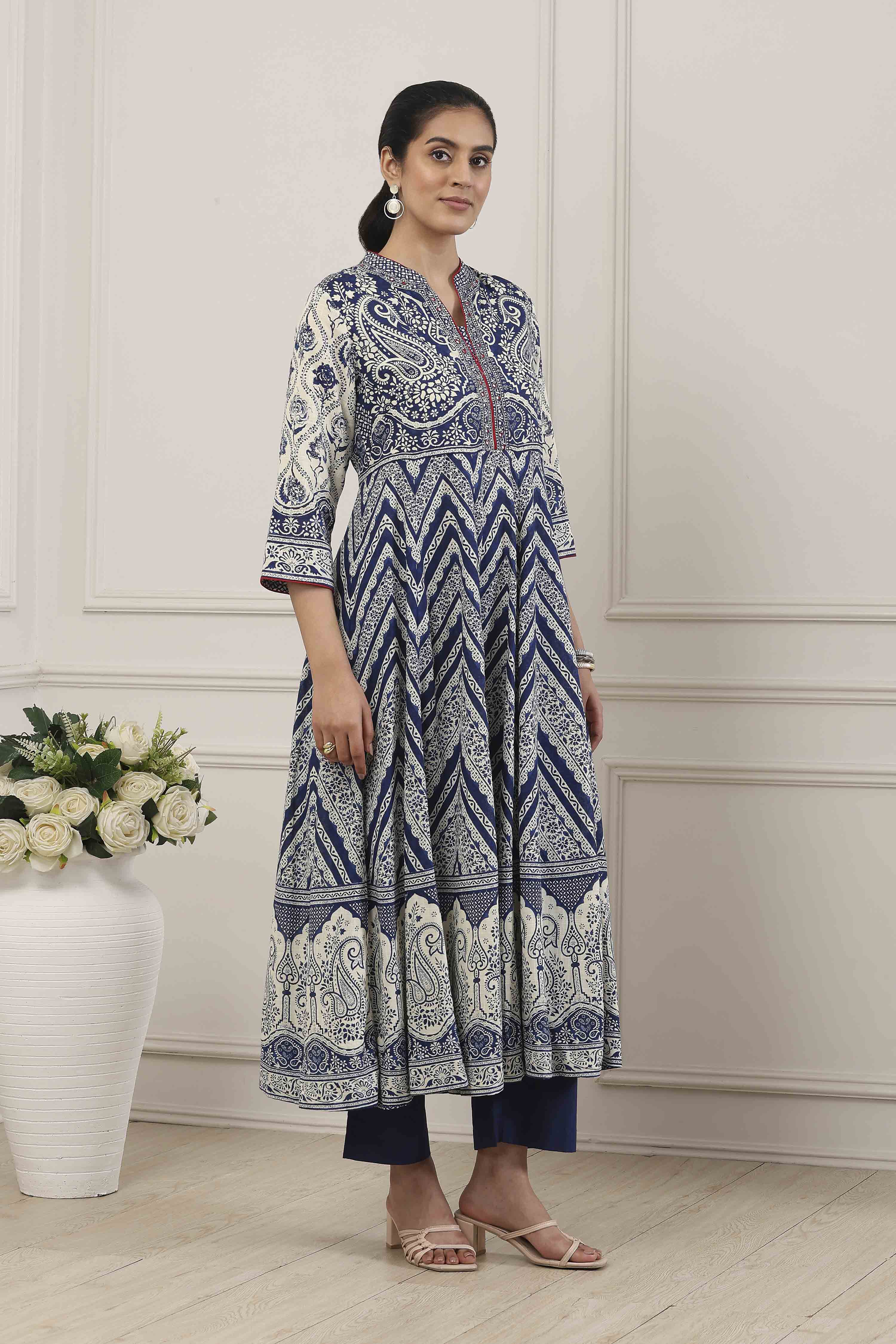 Blue Cotton Anarkali Suit Set image number 5