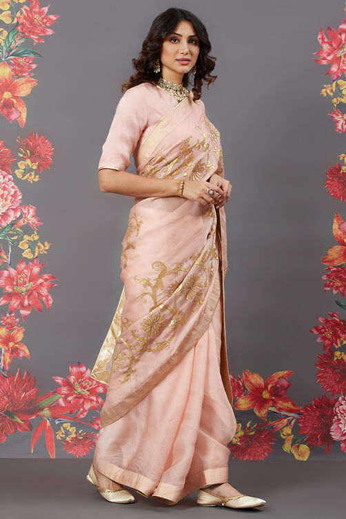 Rose Gold Cotton Silk Saree image number 3