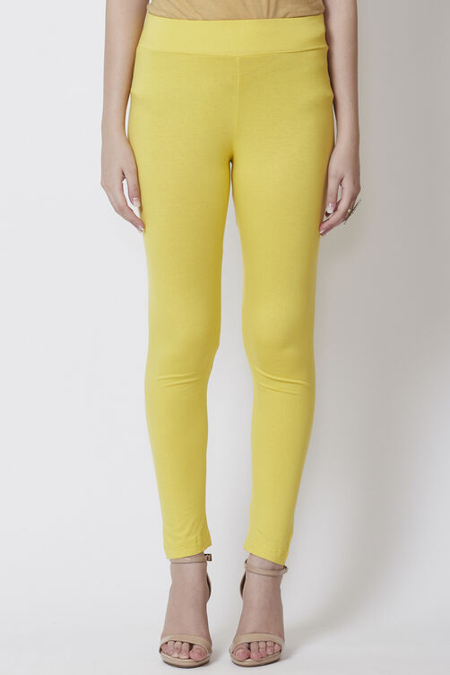 Yellow Viscose Lycra Solid Leggings image number 2