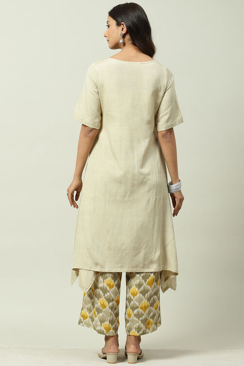 Mud Ochre LIVA A-Line Solid Kurta Set image number 4