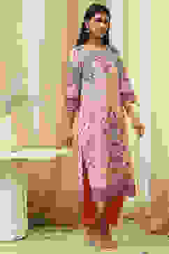 Beige Cotton Printed Straight Kurta image number 3