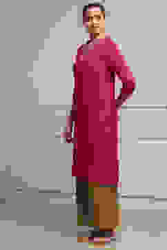 Fuchsia Solid Straight Kurta image number 2