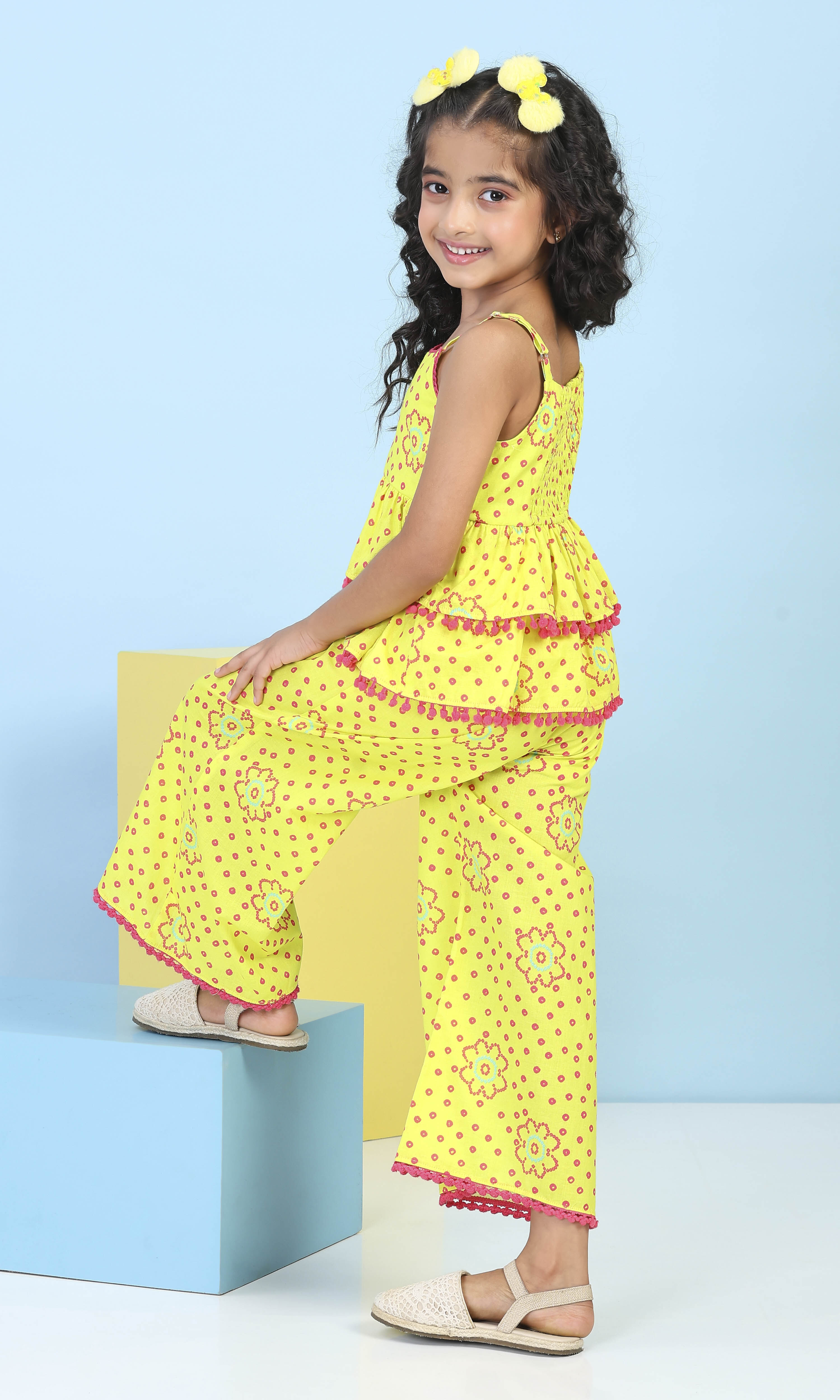 Yellow Cotton Printed Straight Suit Set image number 5
