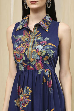 Indigo Cotton Floral Tiered Dress image number 1