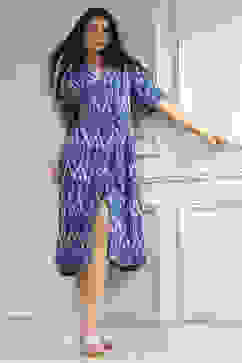 Blue Cotton Flared Yarndyed Dress image number 0