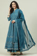 Teal Art Silk Anarkali Kurta Skirt Suit Set image number 5