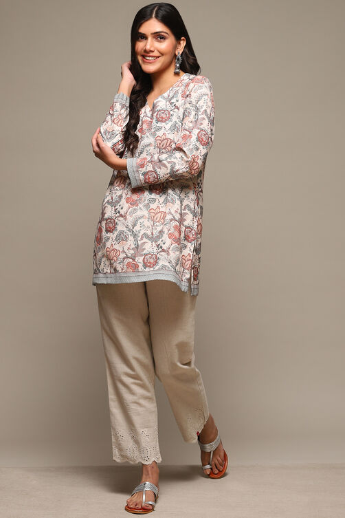 Brown Cotton Blend Printed Kurti image number 0