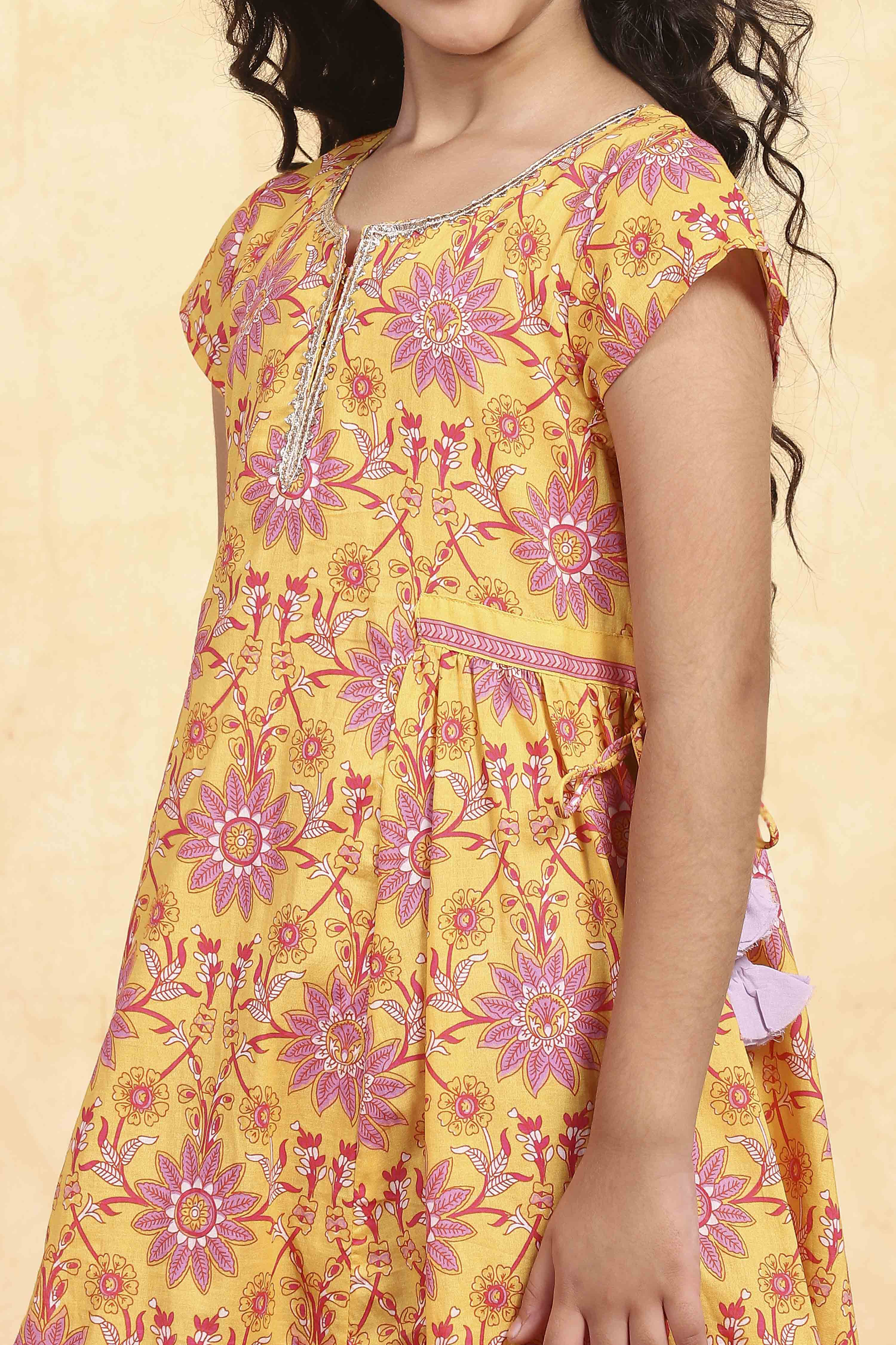 Blue Cotton Flared Printed Suit Set image number 1