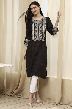 Black Printed Straight Kurta image number 0